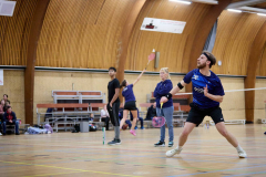 Badminton competitiewedstrijd BC Echt 1 - BCO 1 met Patty, Sabine, Maud, Lars, Luc en Gino