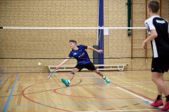 Badminton competitiewedstrijd BC Echt 1 - BCO 1 met Patty, Sabine, Maud, Lars, Luc en Gino