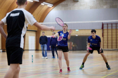 Badminton competitiewedstrijd BC Echt 1 - BCO 1 met Patty, Sabine, Maud, Lars, Luc en Gino
