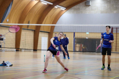Badminton competitiewedstrijd BC Echt 1 - BCO 1 met Patty, Sabine, Maud, Lars, Luc en Gino
