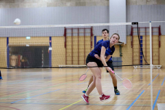 Badminton competitiewedstrijd BC Echt 1 - BCO 1 met Patty, Sabine, Maud, Lars, Luc en Gino