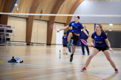 Badminton competitiewedstrijd BC Echt 1 - BCO 1 met Patty, Sabine, Maud, Lars, Luc en Gino