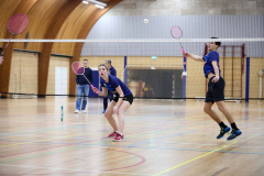 Badminton competitiewedstrijd BC Echt 1 - BCO 1 met Patty, Sabine, Maud, Lars, Luc en Gino