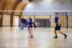 Badminton competitiewedstrijd BC Echt 1 - BCO 1 met Patty, Sabine, Maud, Lars, Luc en Gino
