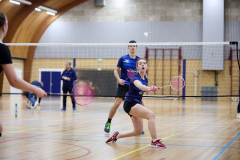 Badminton competitiewedstrijd BC Echt 1 - BCO 1 met Patty, Sabine, Maud, Lars, Luc en Gino