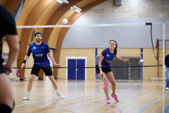 Badminton competitiewedstrijd BC Echt 1 - BCO 1 met Patty, Sabine, Maud, Lars, Luc en Gino