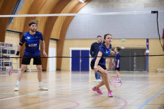 Badminton competitiewedstrijd BC Echt 1 - BCO 1 met Patty, Sabine, Maud, Lars, Luc en Gino