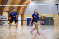 Badminton competitiewedstrijd BC Echt 1 - BCO 1 met Patty, Sabine, Maud, Lars, Luc en Gino