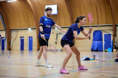 Badminton competitiewedstrijd BC Echt 1 - BCO 1 met Patty, Sabine, Maud, Lars, Luc en Gino