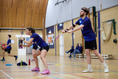 Badminton competitiewedstrijd BC Echt 1 - BCO 1 met Patty, Sabine, Maud, Lars, Luc en Gino