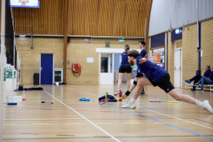 Badminton competitiewedstrijd BC Echt 1 - BCO 1 met Patty, Sabine, Maud, Lars, Luc en Gino