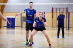 Badminton competitiewedstrijd BC Echt 1 - BCO 1 met Patty, Sabine, Maud, Lars, Luc en Gino