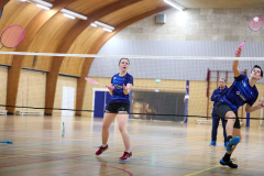 Badminton competitiewedstrijd BC Echt 1 - BCO 1 met Patty, Sabine, Maud, Lars, Luc en Gino