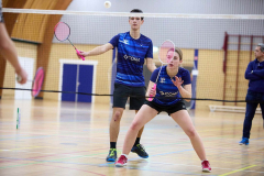 Badminton competitiewedstrijd BC Echt 1 - BCO 1 met Patty, Sabine, Maud, Lars, Luc en Gino