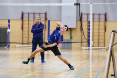 Badminton competitiewedstrijd BC Echt 1 - BCO 1 met Patty, Sabine, Maud, Lars, Luc en Gino