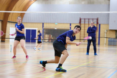 Badminton competitiewedstrijd BC Echt 1 - BCO 1 met Patty, Sabine, Maud, Lars, Luc en Gino