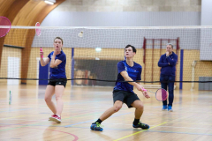 Badminton competitiewedstrijd BC Echt 1 - BCO 1 met Patty, Sabine, Maud, Lars, Luc en Gino