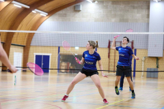 Badminton competitiewedstrijd BC Echt 1 - BCO 1 met Patty, Sabine, Maud, Lars, Luc en Gino