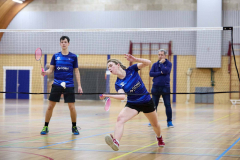 Badminton competitiewedstrijd BC Echt 1 - BCO 1 met Patty, Sabine, Maud, Lars, Luc en Gino