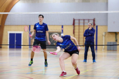 Badminton competitiewedstrijd BC Echt 1 - BCO 1 met Patty, Sabine, Maud, Lars, Luc en Gino