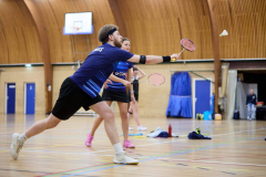 Badminton competitiewedstrijd BC Echt 1 - BCO 1 met Patty, Sabine, Maud, Lars, Luc en Gino