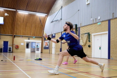 Badminton competitiewedstrijd BC Echt 1 - BCO 1 met Patty, Sabine, Maud, Lars, Luc en Gino