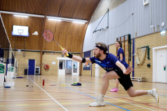 Badminton competitiewedstrijd BC Echt 1 - BCO 1 met Patty, Sabine, Maud, Lars, Luc en Gino