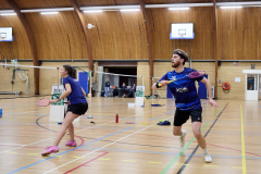 Badminton competitiewedstrijd BC Echt 1 - BCO 1 met Patty, Sabine, Maud, Lars, Luc en Gino