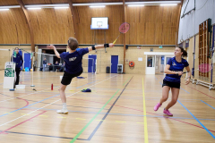 Badminton competitiewedstrijd BC Echt 1 - BCO 1 met Patty, Sabine, Maud, Lars, Luc en Gino